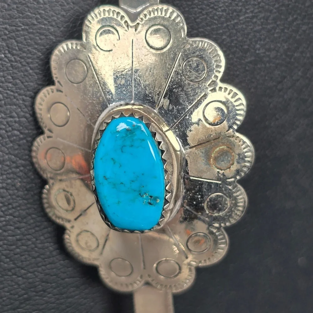 Vintage Southwestern Turquoise Concho Belt Necklace Silver Tone Stamped Metal